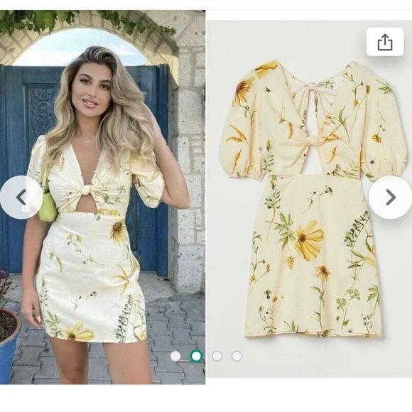 H&M | Dresses | Hm Linen Blend Sunflower Knot Dress | Poshmark